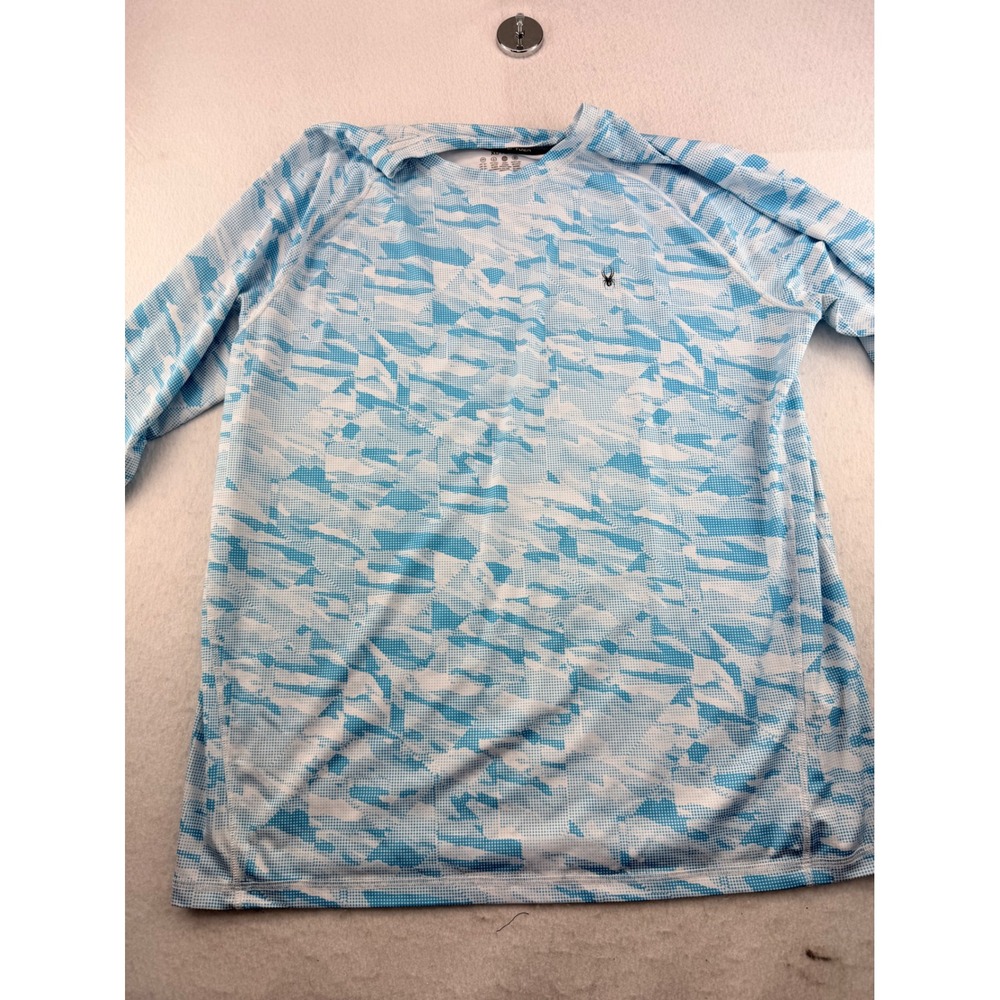 Spyder Mens XL Rash Guard Blue White Abstract Long Sleeve UPF 30+ Swim Shirt